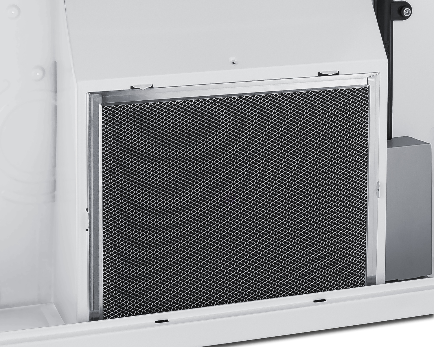 24 inch wide ADA compliant under cabinet convertible range hood for ducted or ductless use in white, made in North America with a remote wall switch